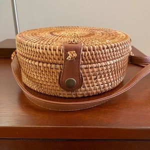 Round Rattan Crossbody Purse